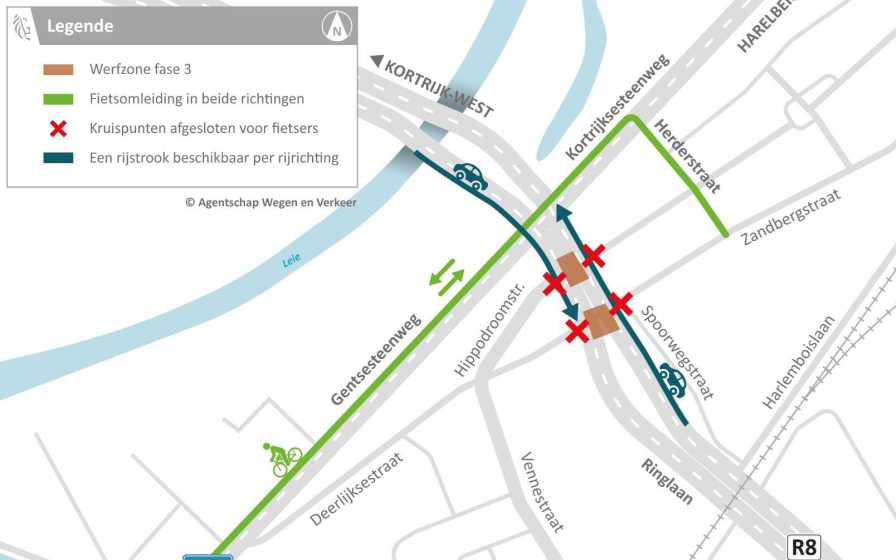 plannetje met de omleiding tijdens werken fase 3 R8