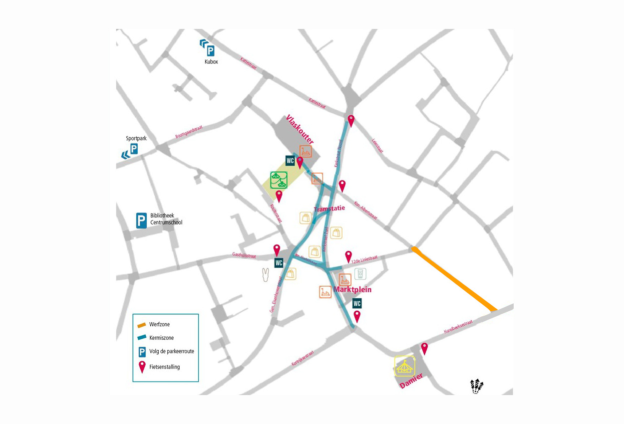 overzichtsplan centrumstraten tijdens ezelsfeesten